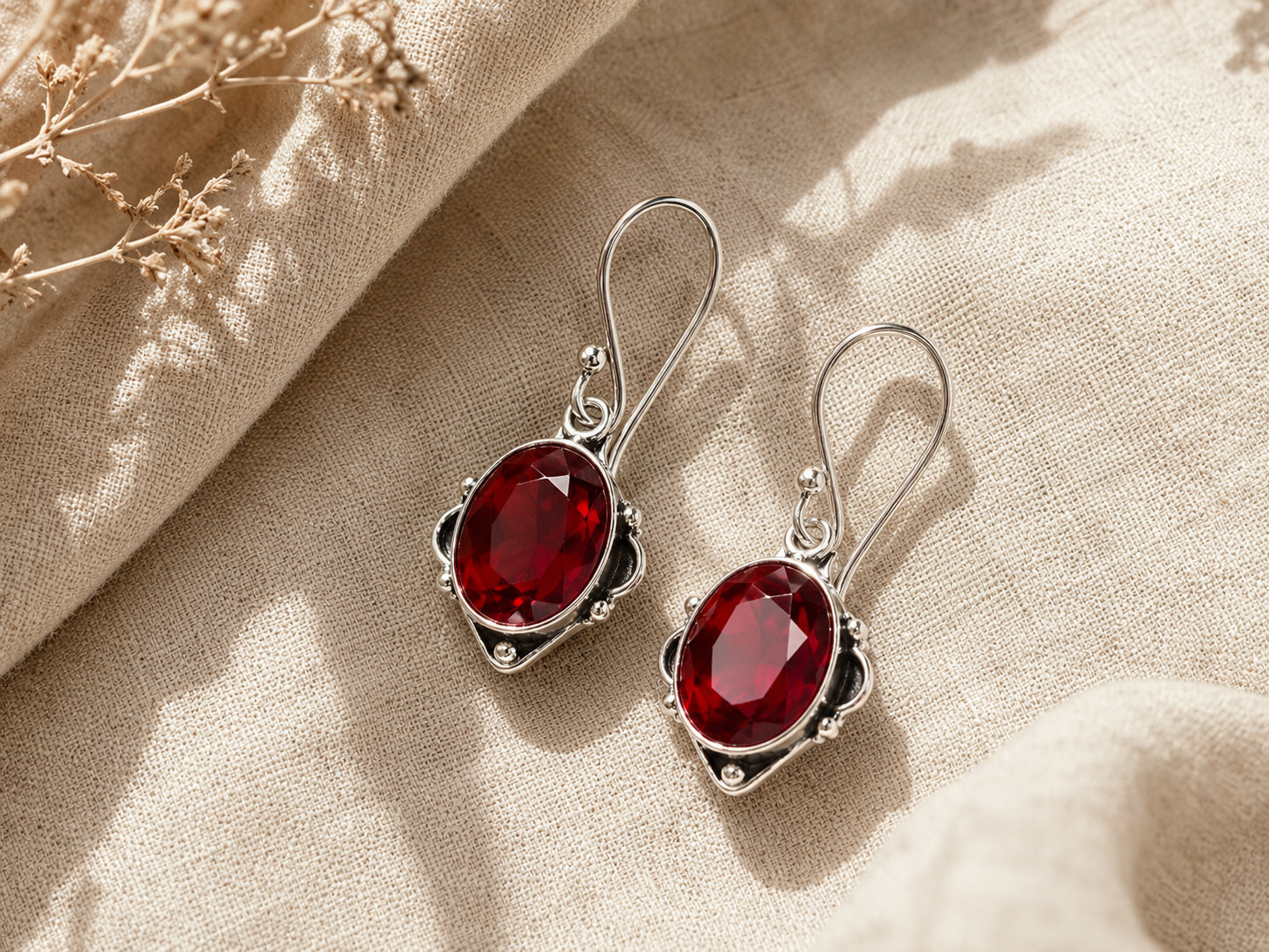 Red Garnet Earrings 925 Sterling Silver Boho Gift for Women