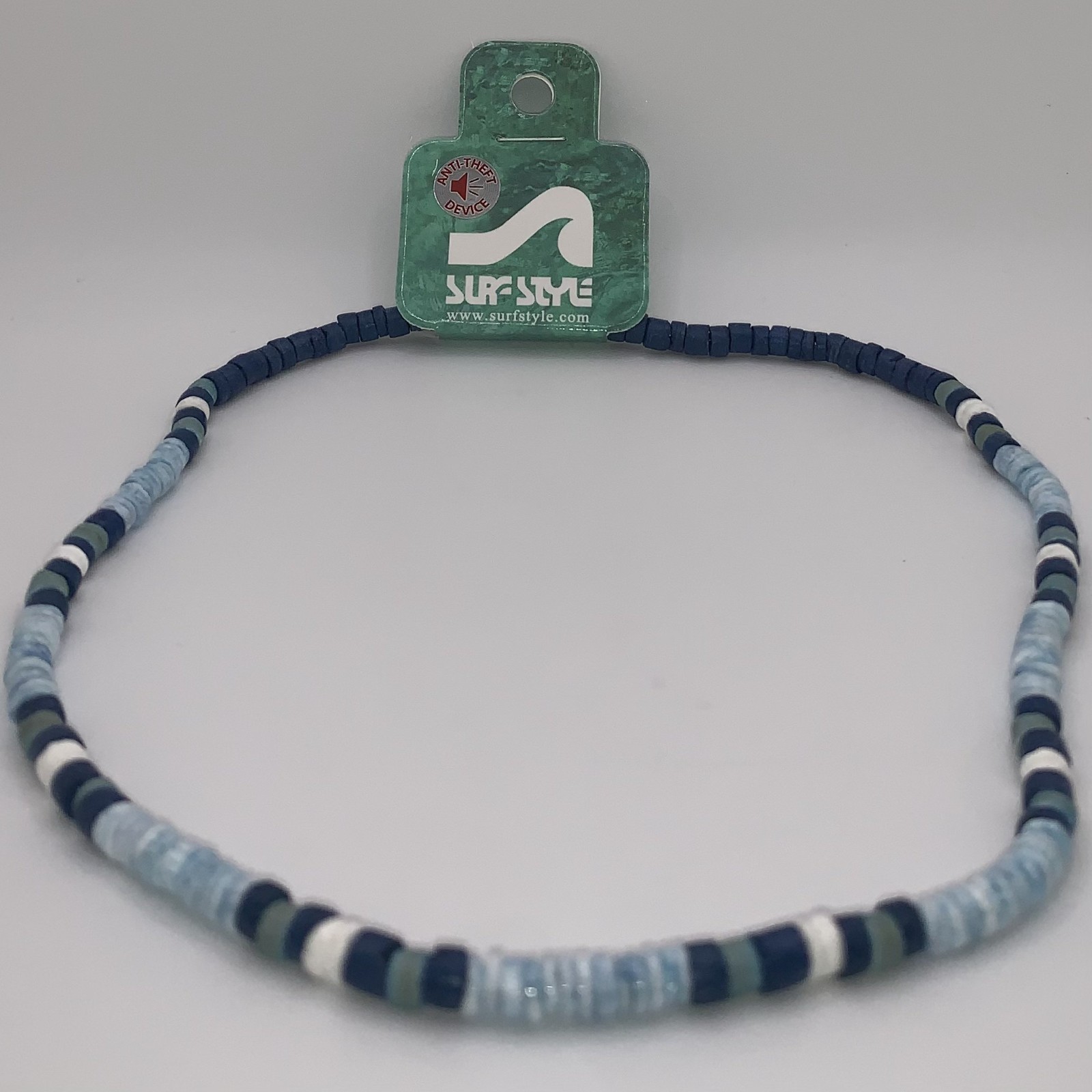 Surf Style Necklace Navy Blue Aqua White Green Beads Adjustable 18″ 136240