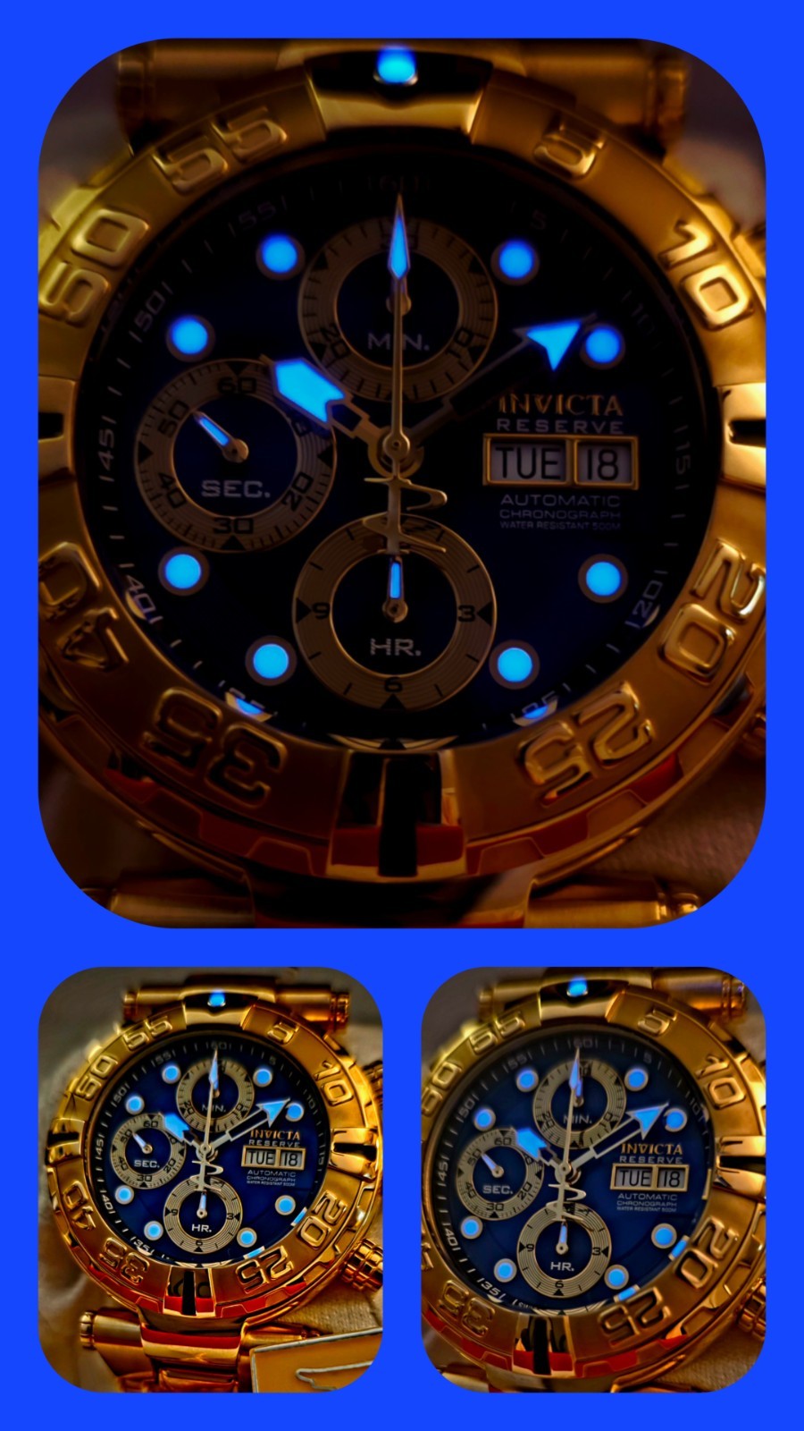 INVICTA SWISS MADE SUBACQUA NOMA I VALJOUX 7750 AUTO CHRONO LE BLUE DIAL & 18KT