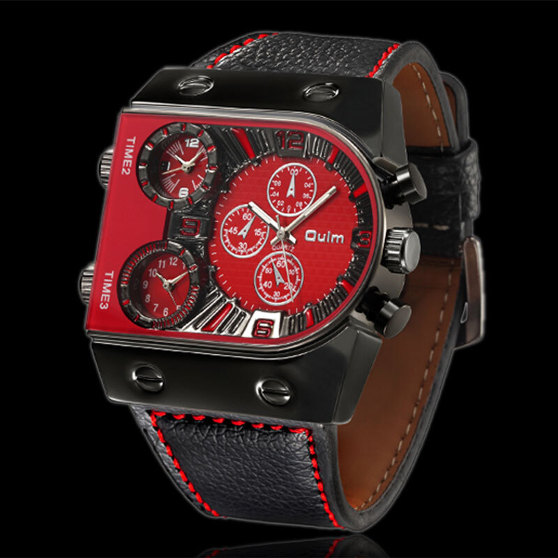 Multiple Time Zone Oulm Watches Unique Design 3 Different Time Sports Mens Watch