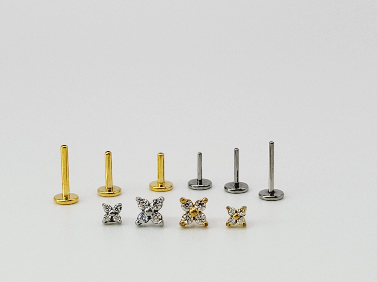 20G/18G/16G Titanium Labret 4 stones Push Pin Threadless Flat Back Stud Earring