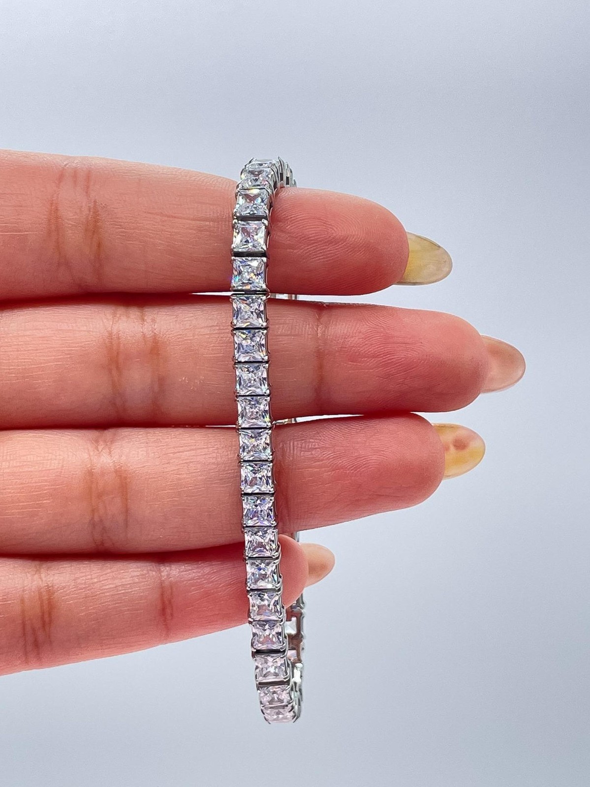 Women’s EF/VSSI Princess Cut Lab Grown Diamond Tennis Bracelet 14k White Gold