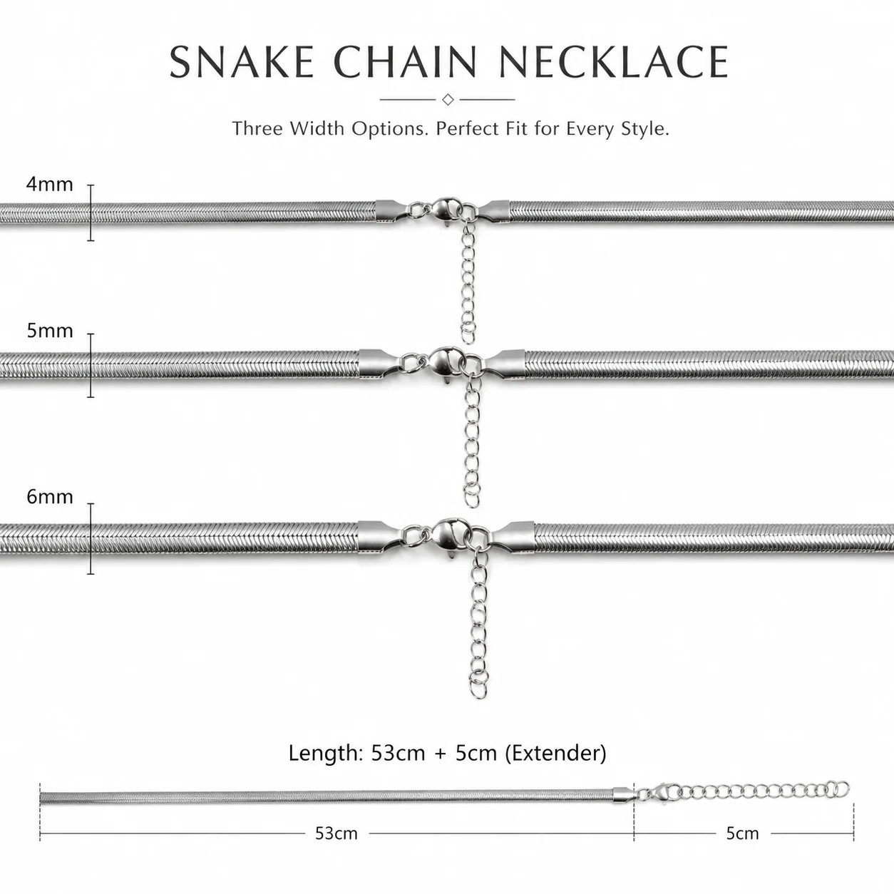 Men’s Trendy Titanium Steel Flat Snake Bone Chain Necklace Minimalist Hip Hop Ba