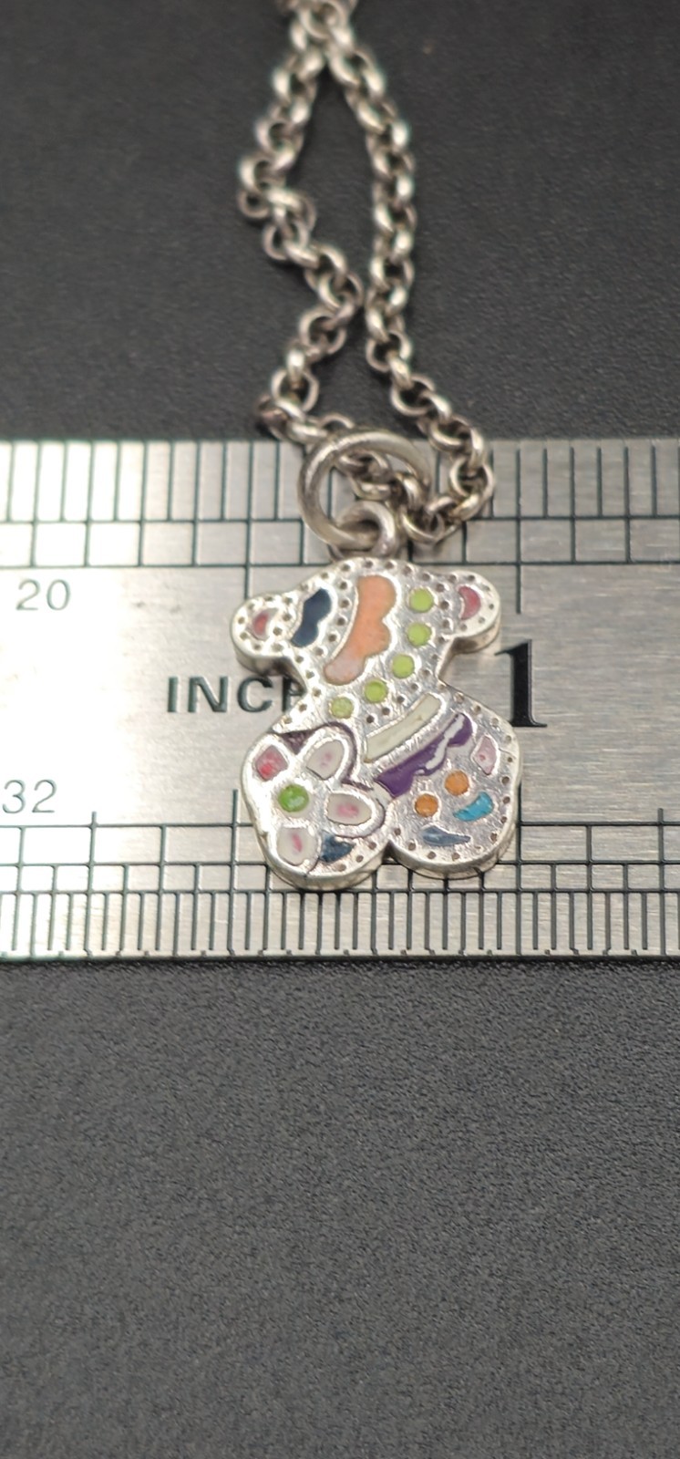 TOUS 925 Sterling Silver Enamel Teddy Bear Pendant Necklace Multicolor Spain