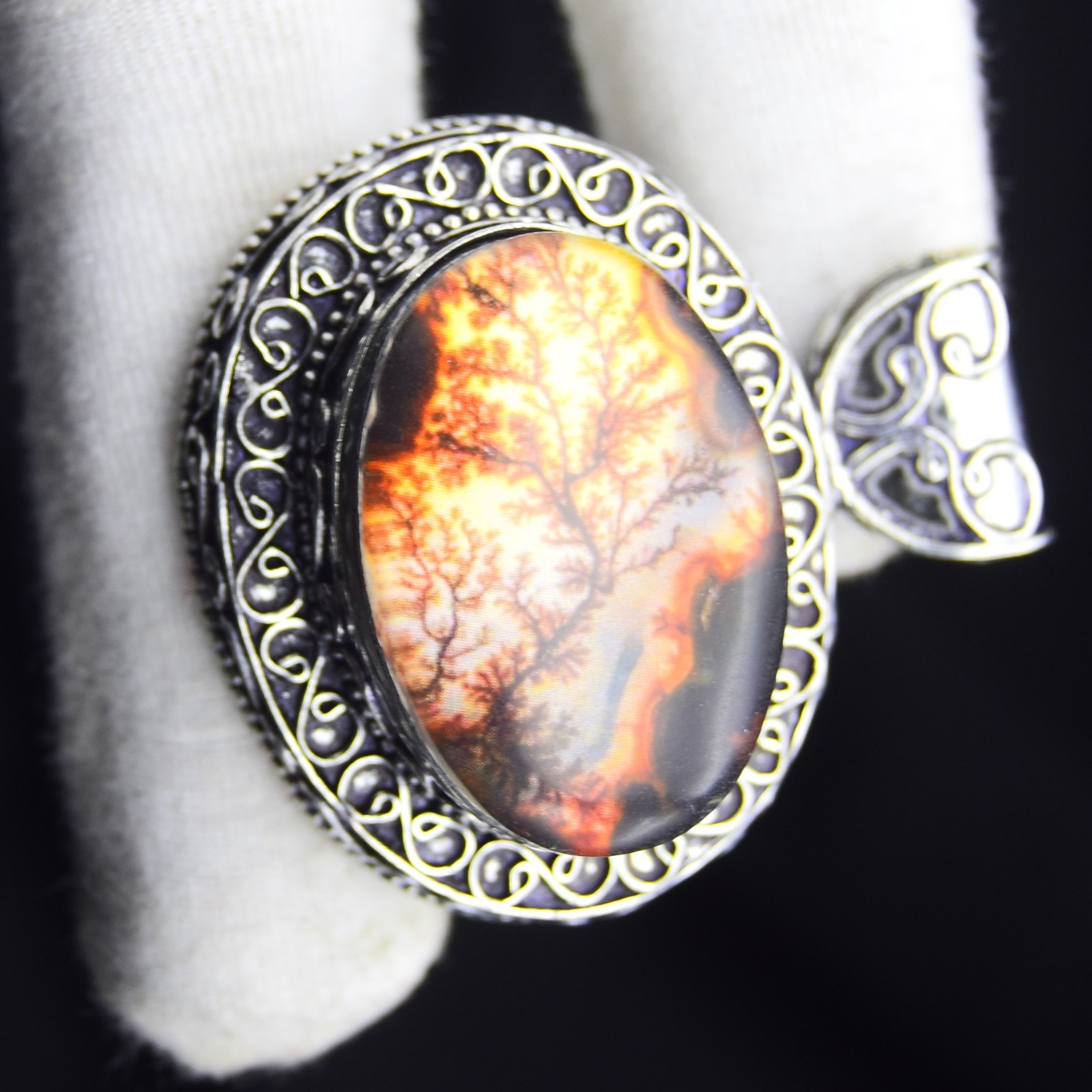 Fire Tree Dendritic Gemstone Pendant Handmade 925 Sterling Silver Jewelry 1.75″