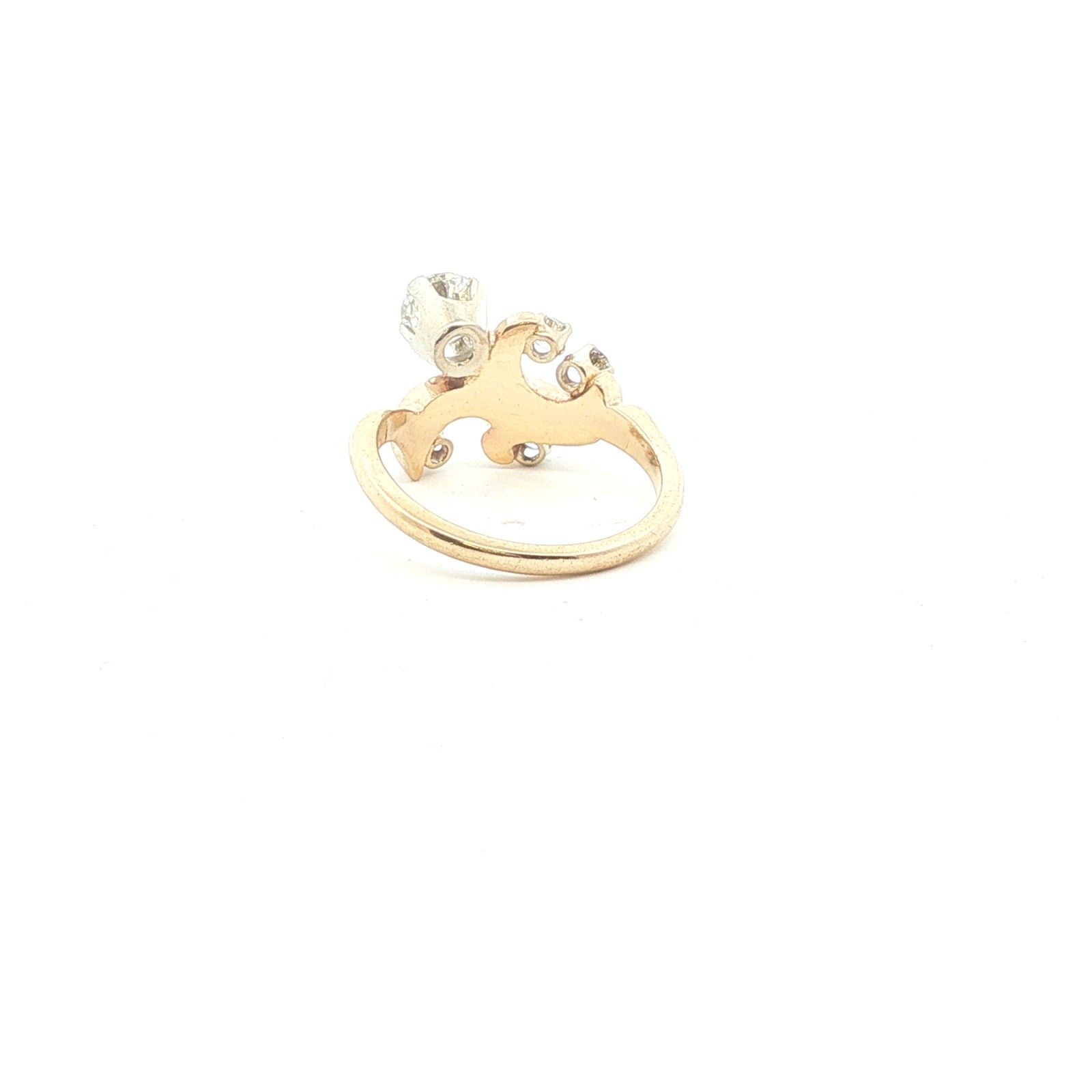 14K Yellow Gold Diamond Swirl Ring 1–1.25 CT Center Size 6.75 Vintage Style