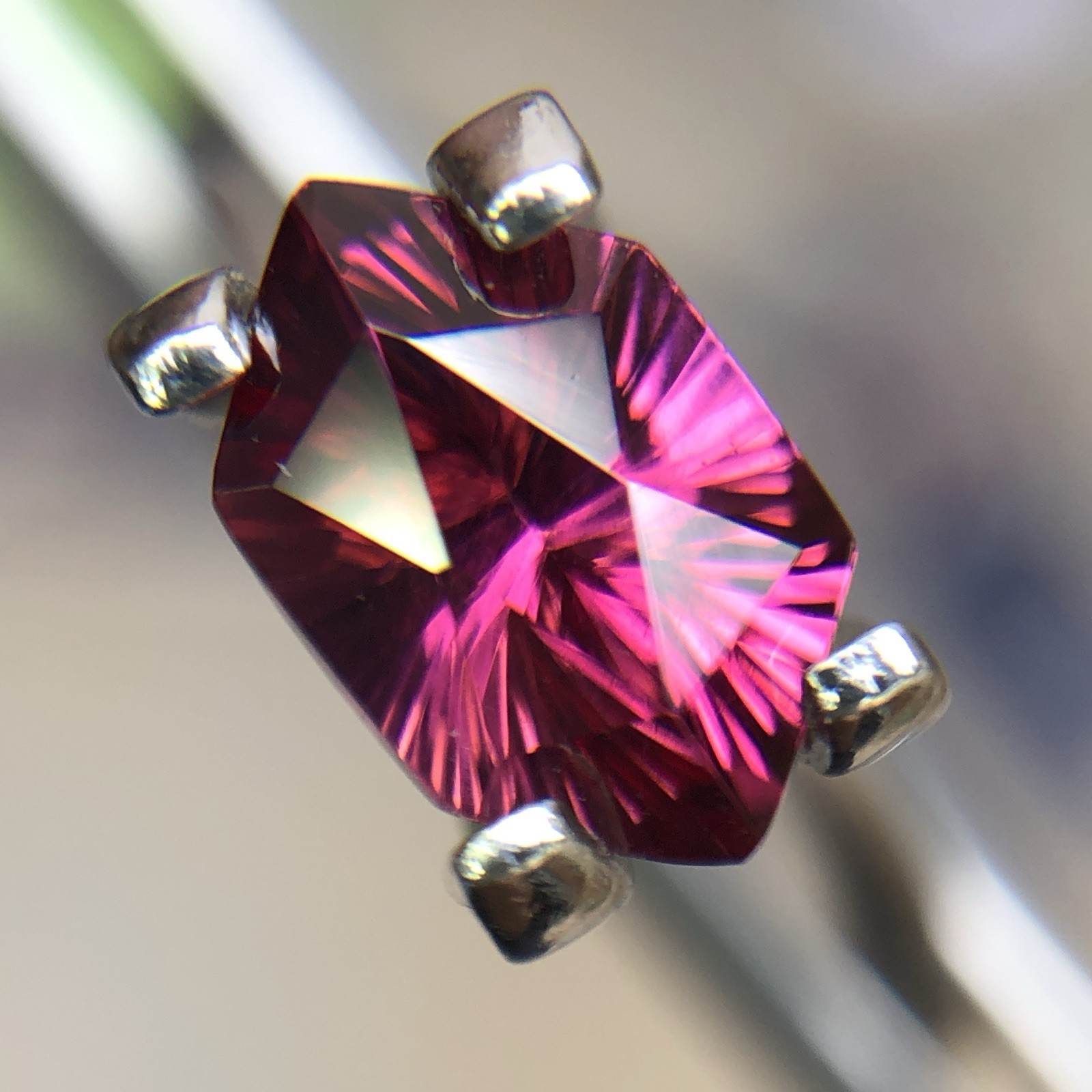 Natural Rhodolite Garnet Sunburst Cut Long Hexagon 8.3mm 1.30 Carat.