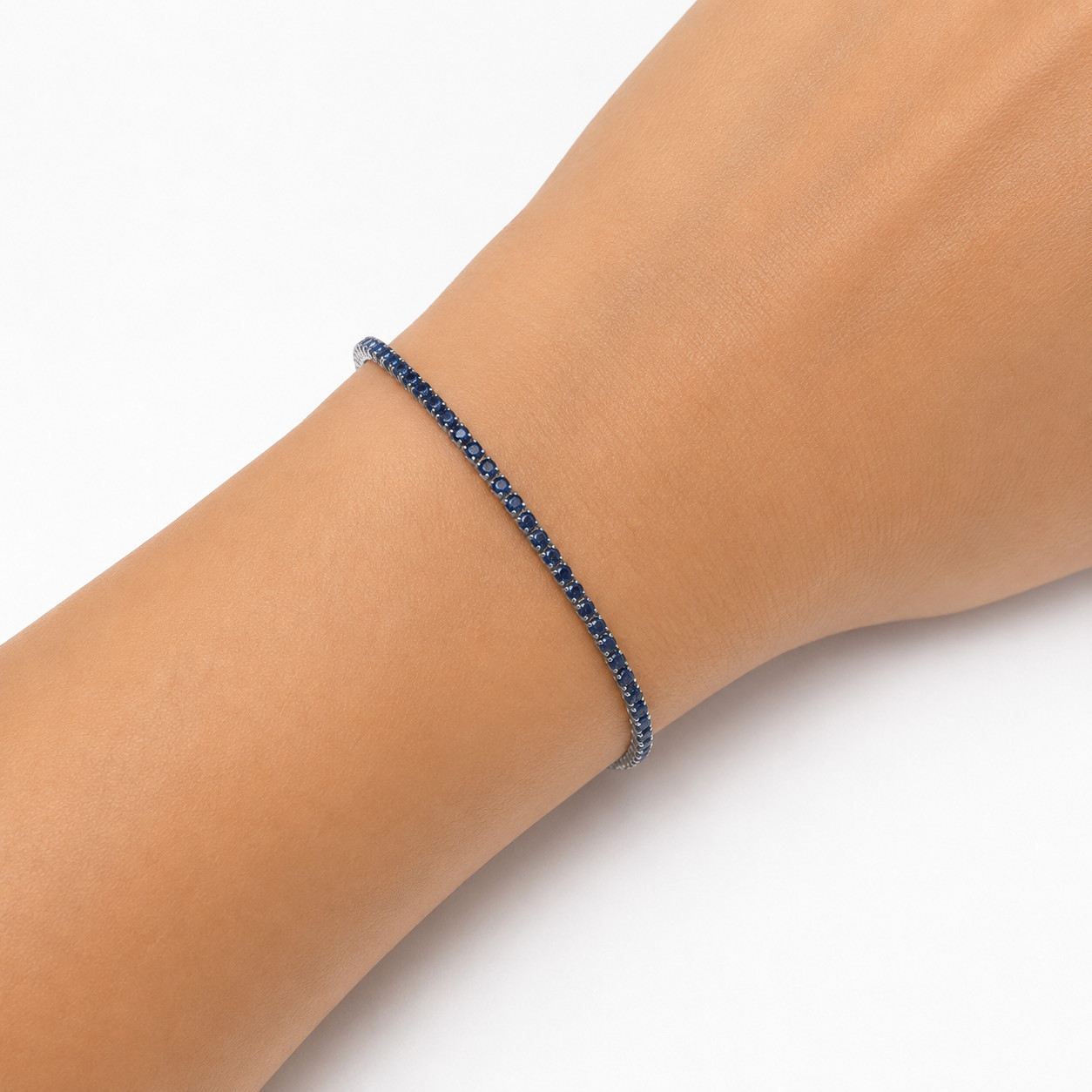 Blue Sapphire Bracelet 8.5 In. 925 Sterling Silver Handmade