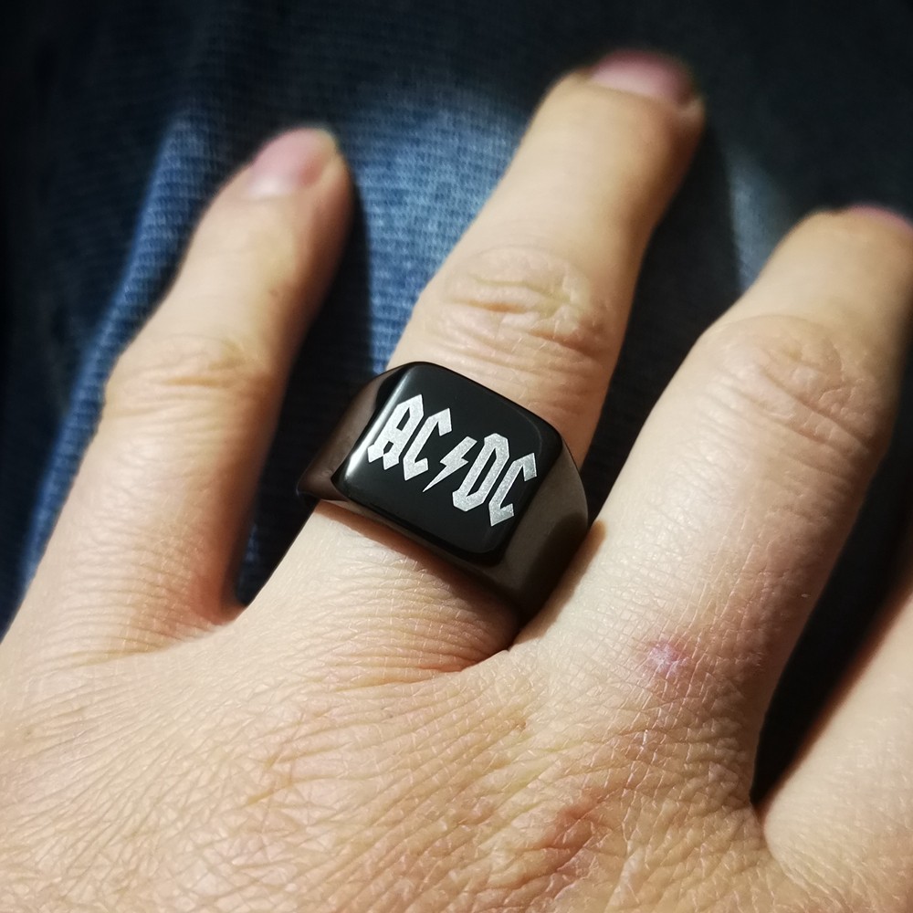 AC DC band logo stainless steel Black ring US7–12#
