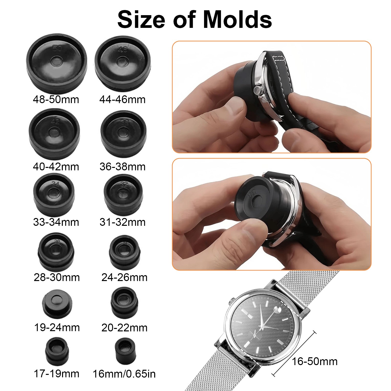Watch Press Tool Set – Back Case Closer with 12 Molds Battery Replace DIY Repair