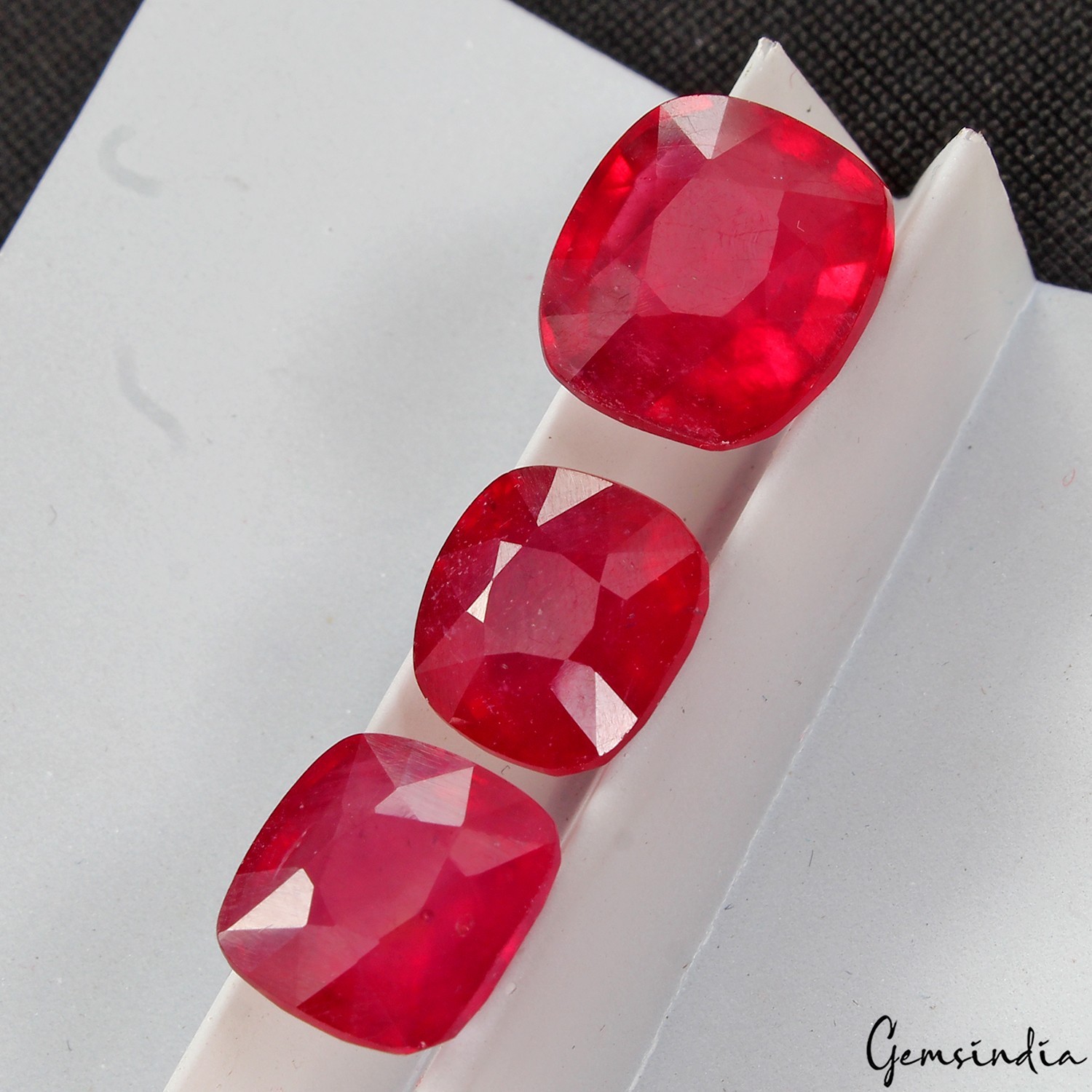 3 Pcs Red Ruby Mozambique Cushion Cut Certified Natural Gemstones~ 14.60 Ct Excl