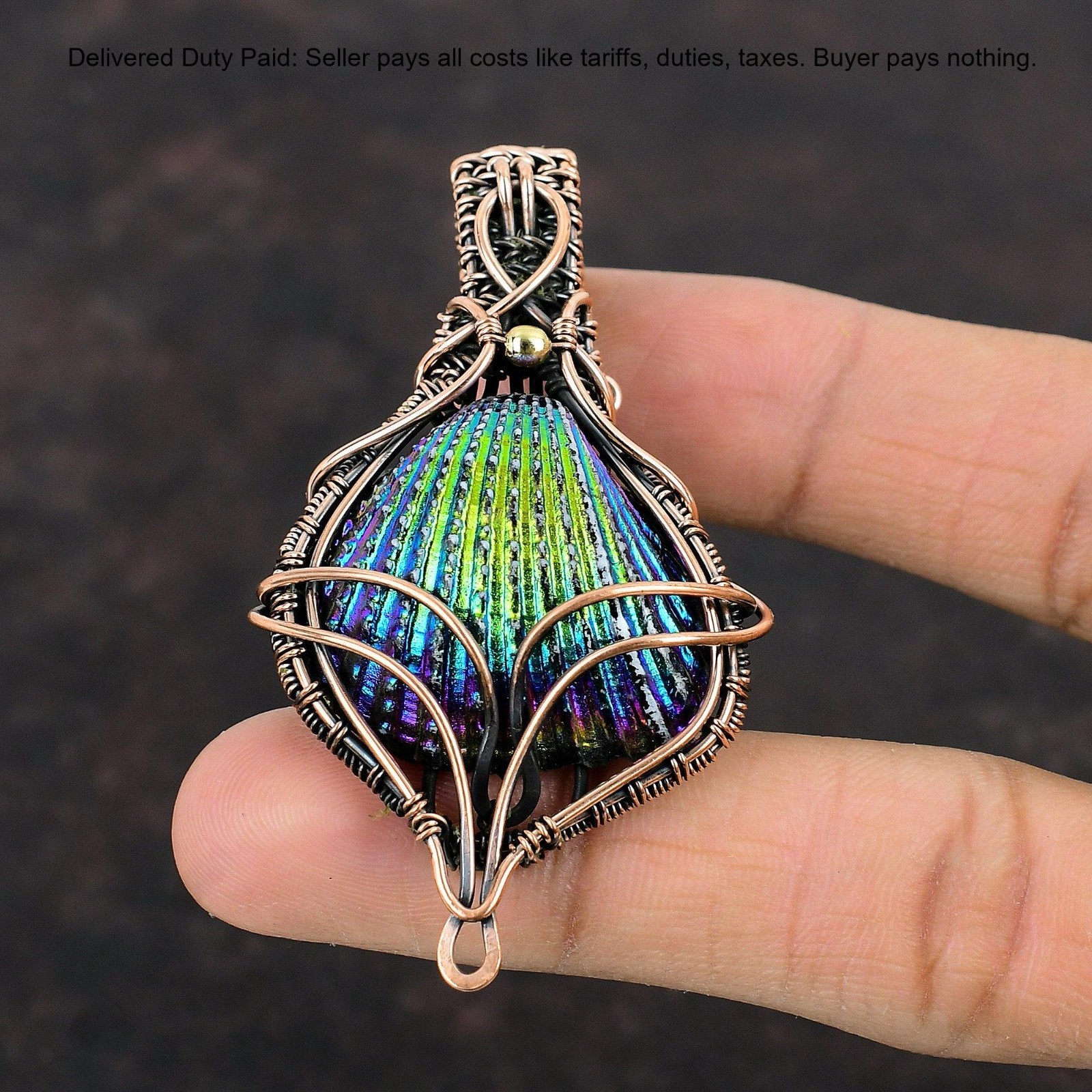 Natural Titanium Coated Shell No Stone Wire Wrapped Mother New Pendant Copper
