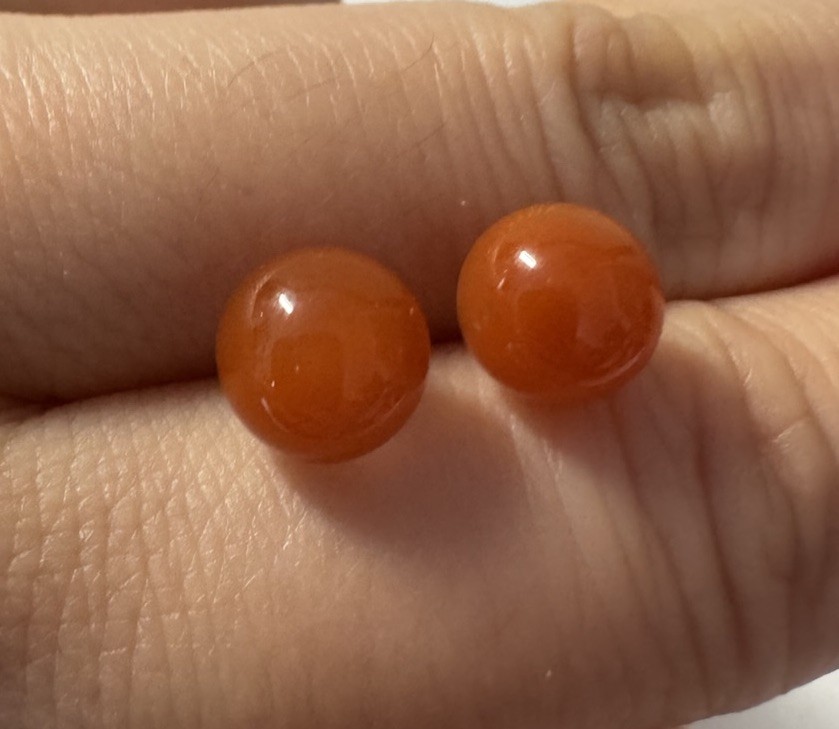 Sterling Silver nanhong agate 7.2mm round s925 Stud Earrings new in box freeship
