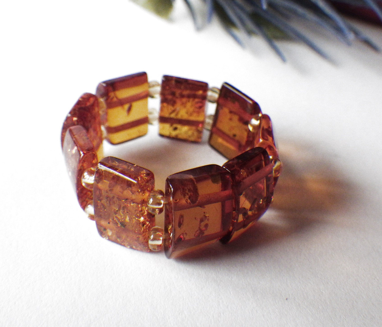 Jewelry Lot Amber Ring Various Sizes Metal Free Multi Flexible New