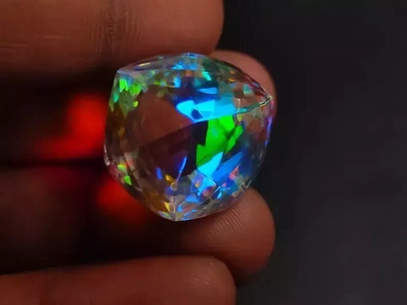 Cube Cut Mystic Topaz Rainbow Colour Natural Loose Certified Gemstone 70+ Ct