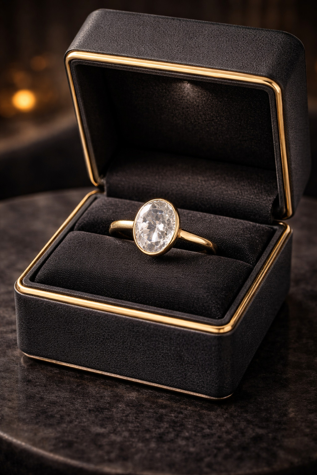 3 CT Oval Moissanite Engagement Ring 14K Yellow Gold Bezel Set