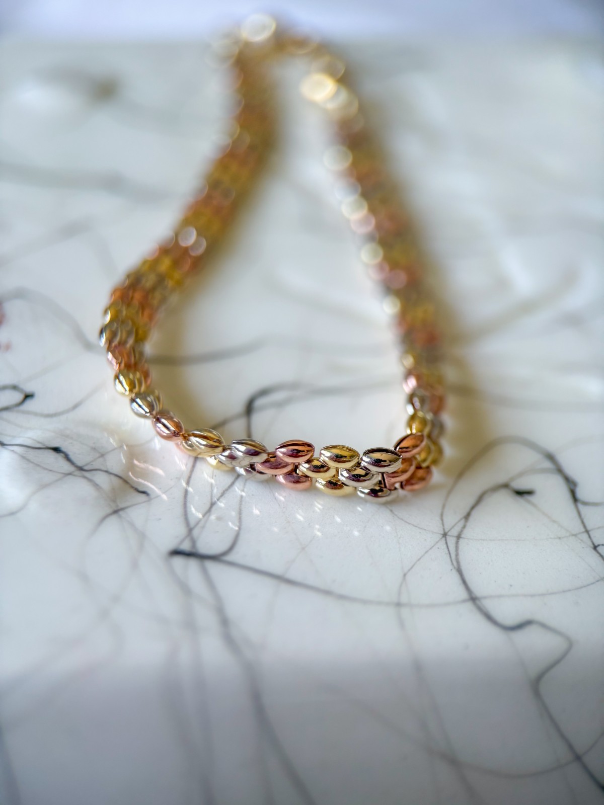 Tri Color 10k Yellow, White and Rose Gold 7.5 Inch Bracelet