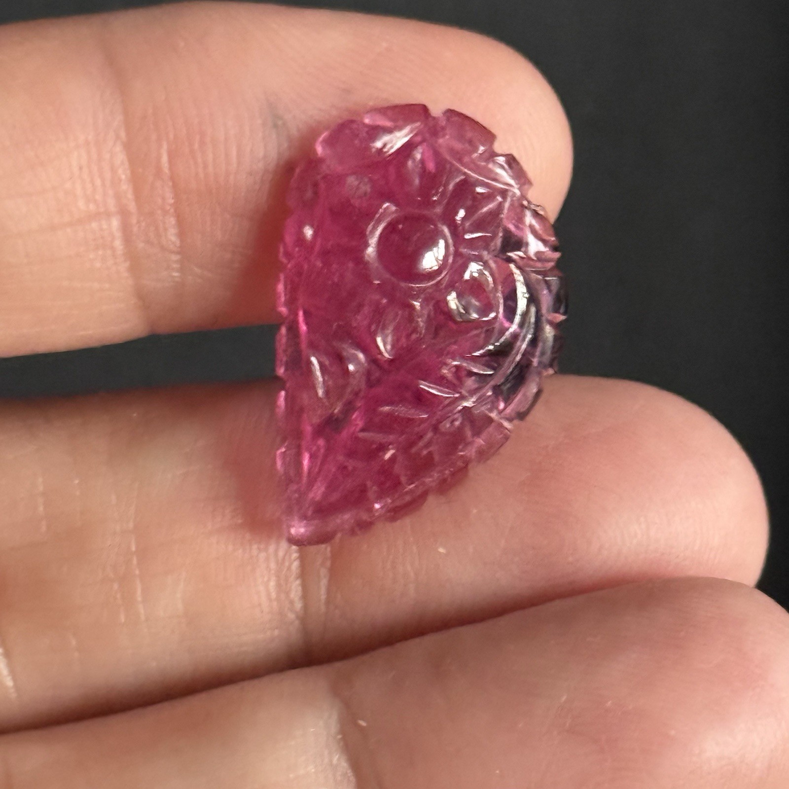 11.45ct 23.8c15.2×4.5mm Carved Rubelite Pink Tourmaline Flat Back Cabochon Gem