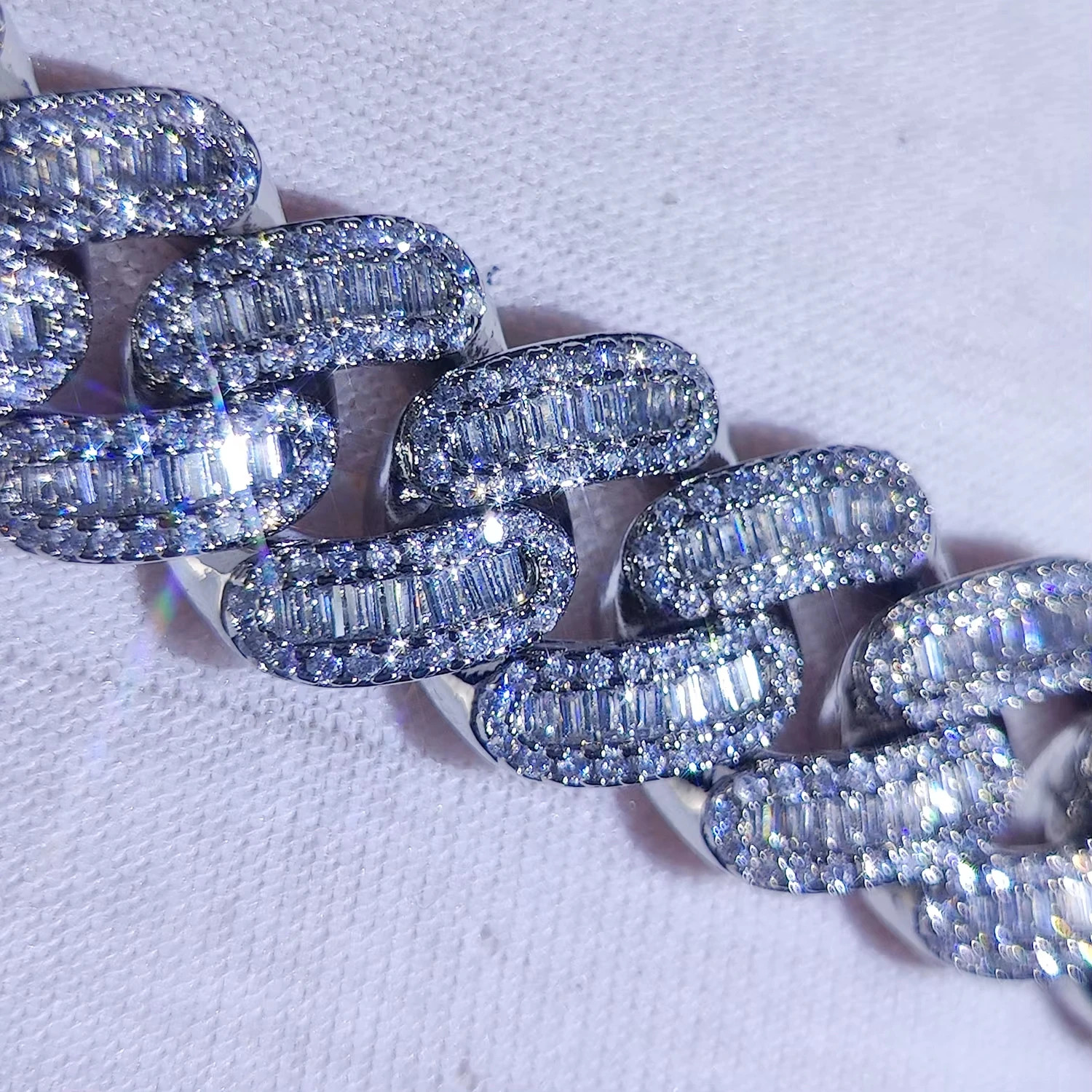 Diamond Iced Out Cuban Link Chain with Baguette CZ in Silver/Gold Plated