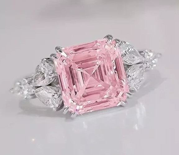 8.50 Ct Certified Asscher Cut Natural Pink Diamond Ring VVS1 White Gold Finish