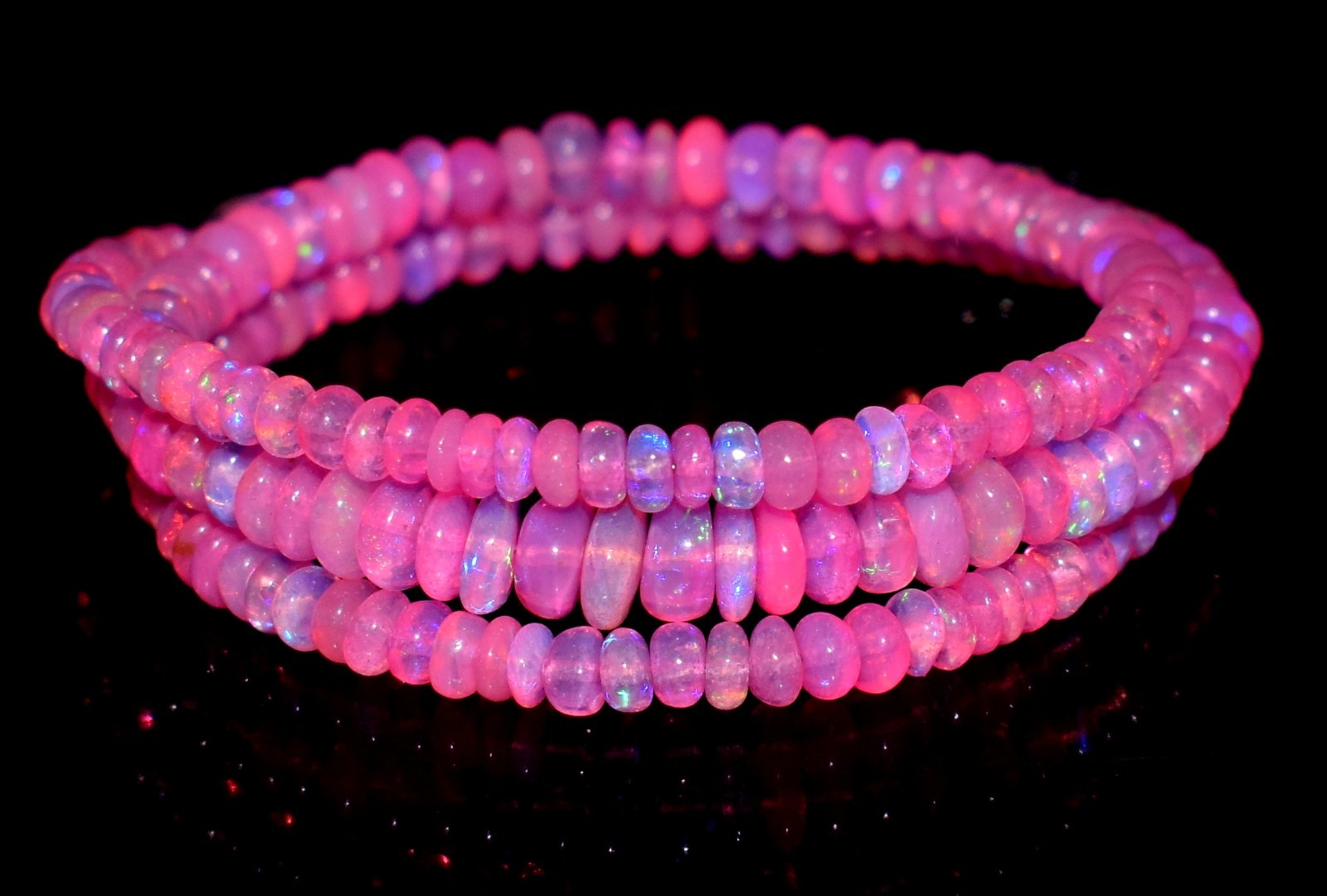 16″Natural Ethiopian Opal Wello Fire Opal Gemstone Beads Necklace