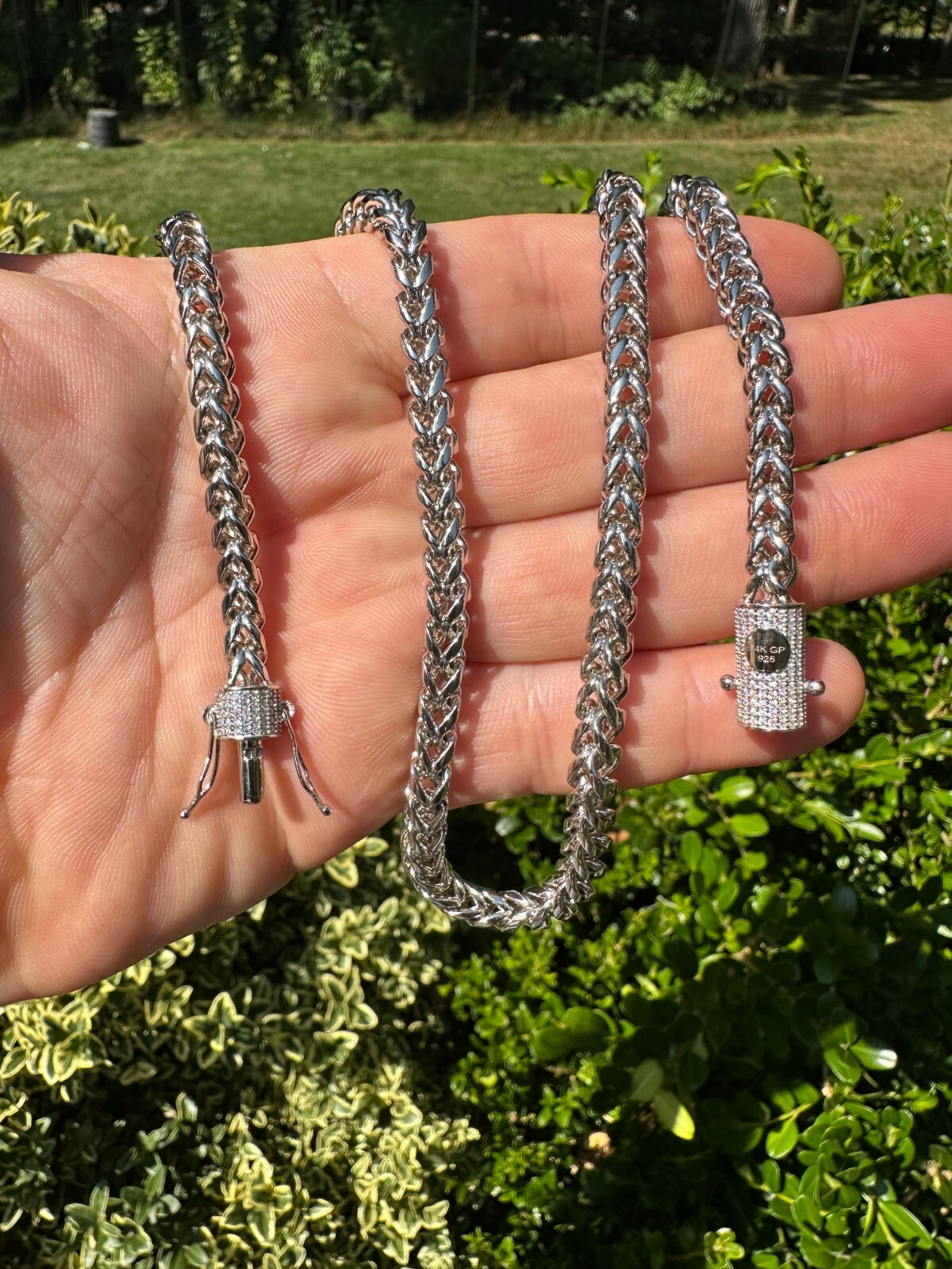 Iced MOISSANITE Clasp Stainless Steel & 925 Silver Franco Chain Necklace 4-6mm