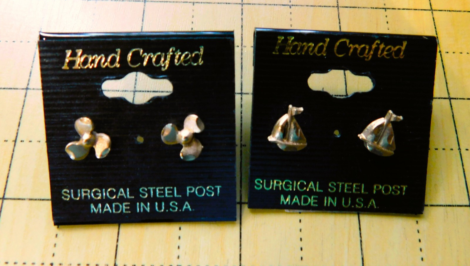 NOS Pierced Vintage Earring LOT Nautical Theme G/T Sailing Boating Propeller USA