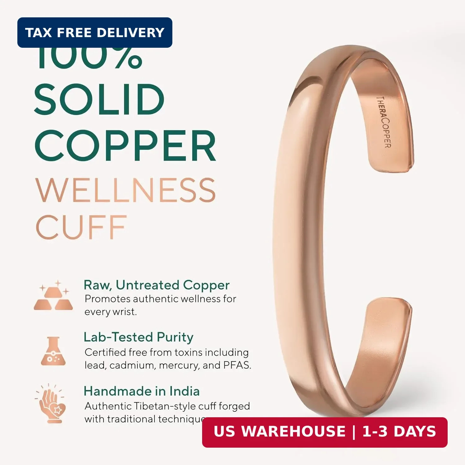 Copper Bracelet for Men & Women — Raw, Solid & Unco — 100% Pure Copper Bracelets