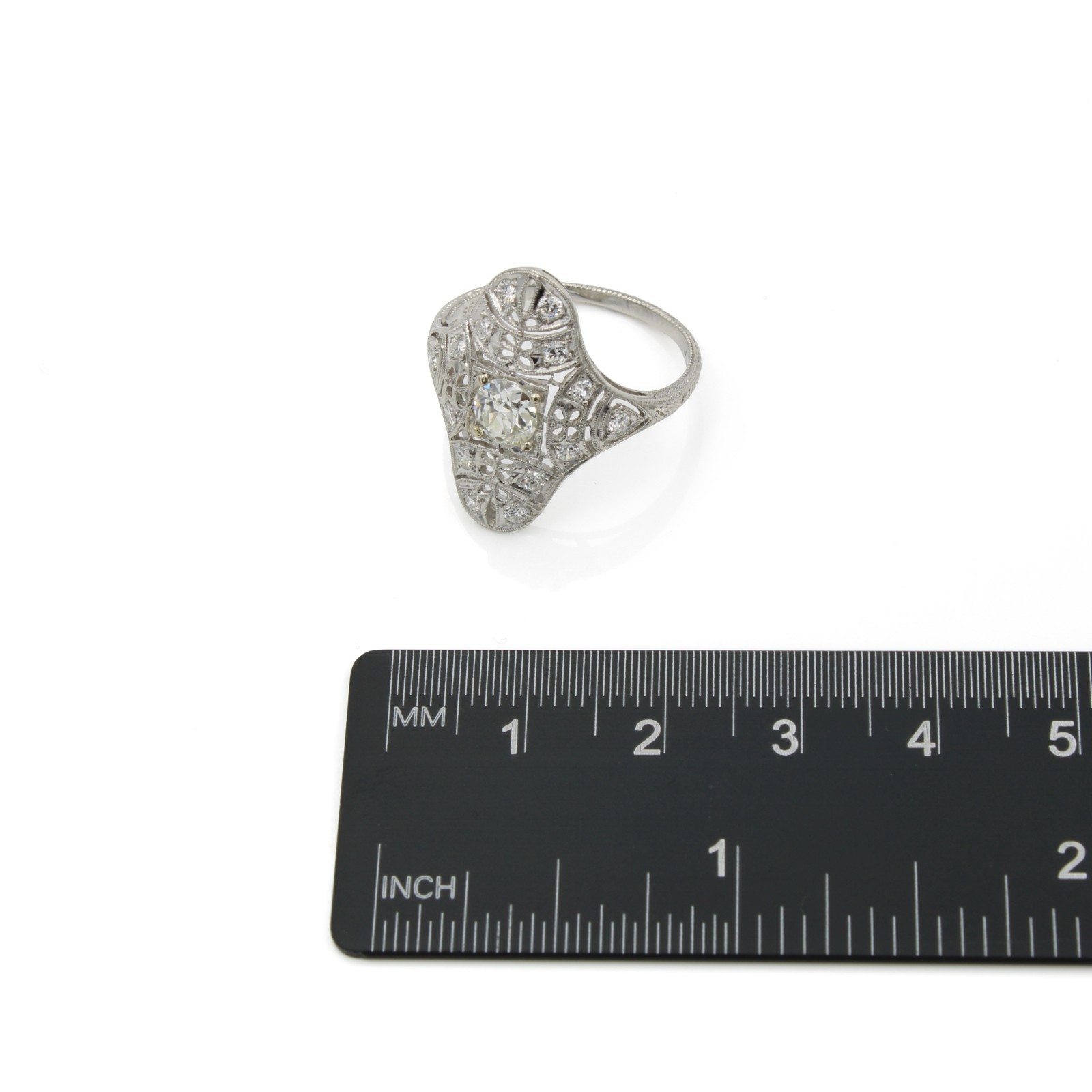 Edwardian Platinum Die Struck 0.78ctw Diamond Filigree Sz 8 Ring #E139033-1
