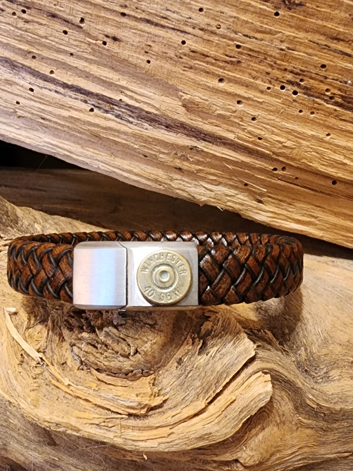 Vintage Coffee Brown Leather Bullet Bracelet. Optional Crystal.
