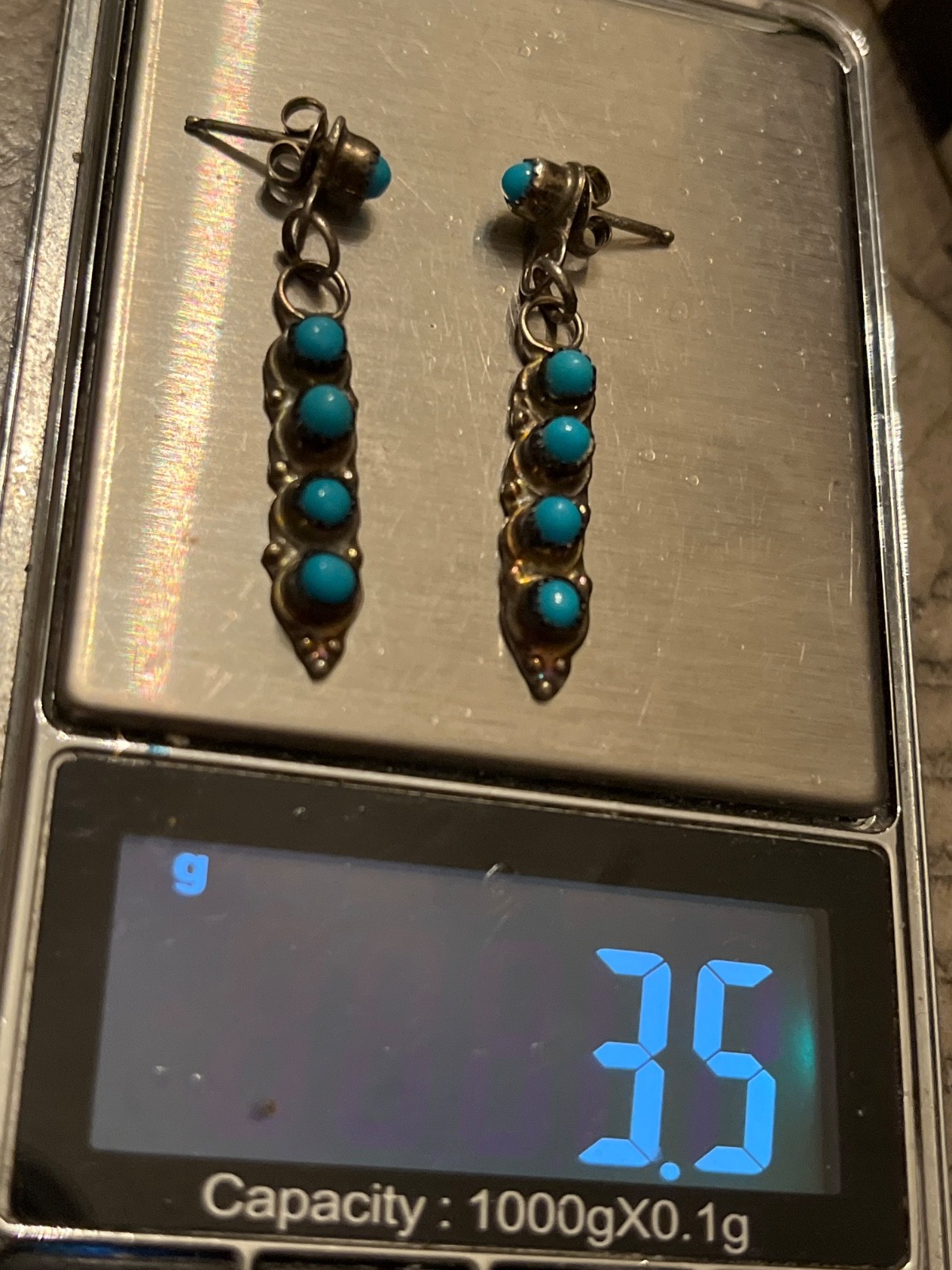 Vintage pawn southwest sterling snake eye turquoise 1-5/8″ earrings 050226aCAZBB