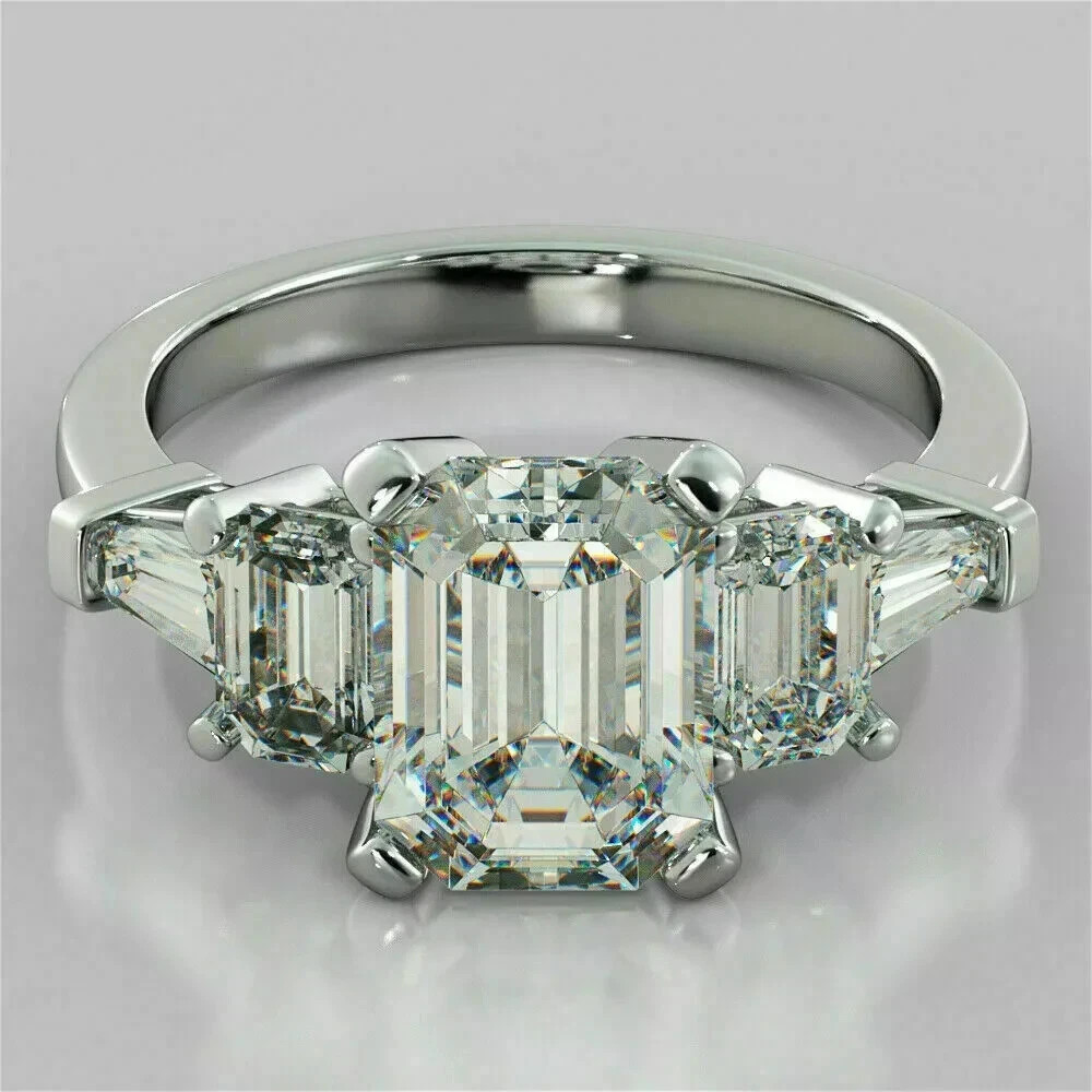 2.30Ct Lab Created Emerald Diamond Three Wedding Ring 14K White Gold Finish