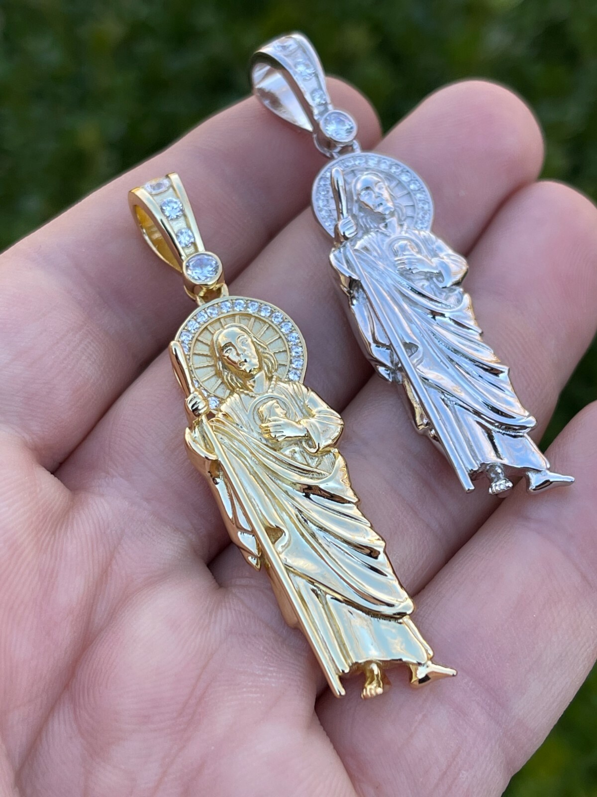Men’s Real Solid 925 Sterling Silver/Gold Plated St Jude San Judas Tadeo Pendant