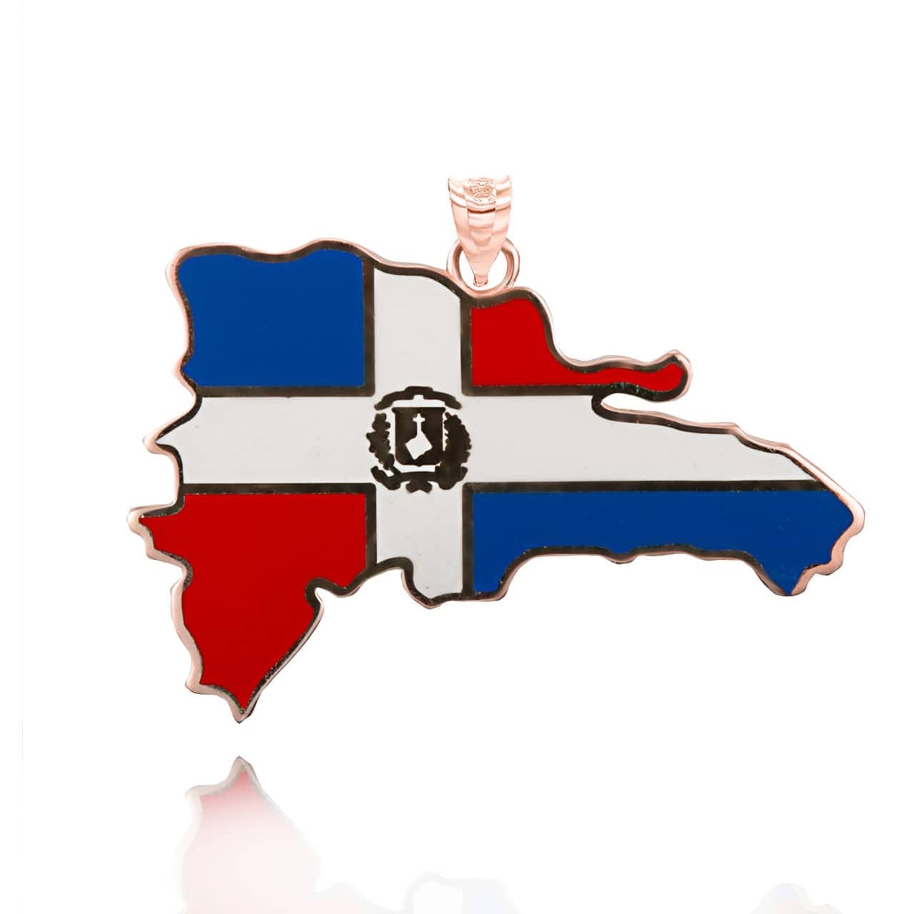 Gold Map of Dominican Republic Country Flag Enamel Pendant Necklace