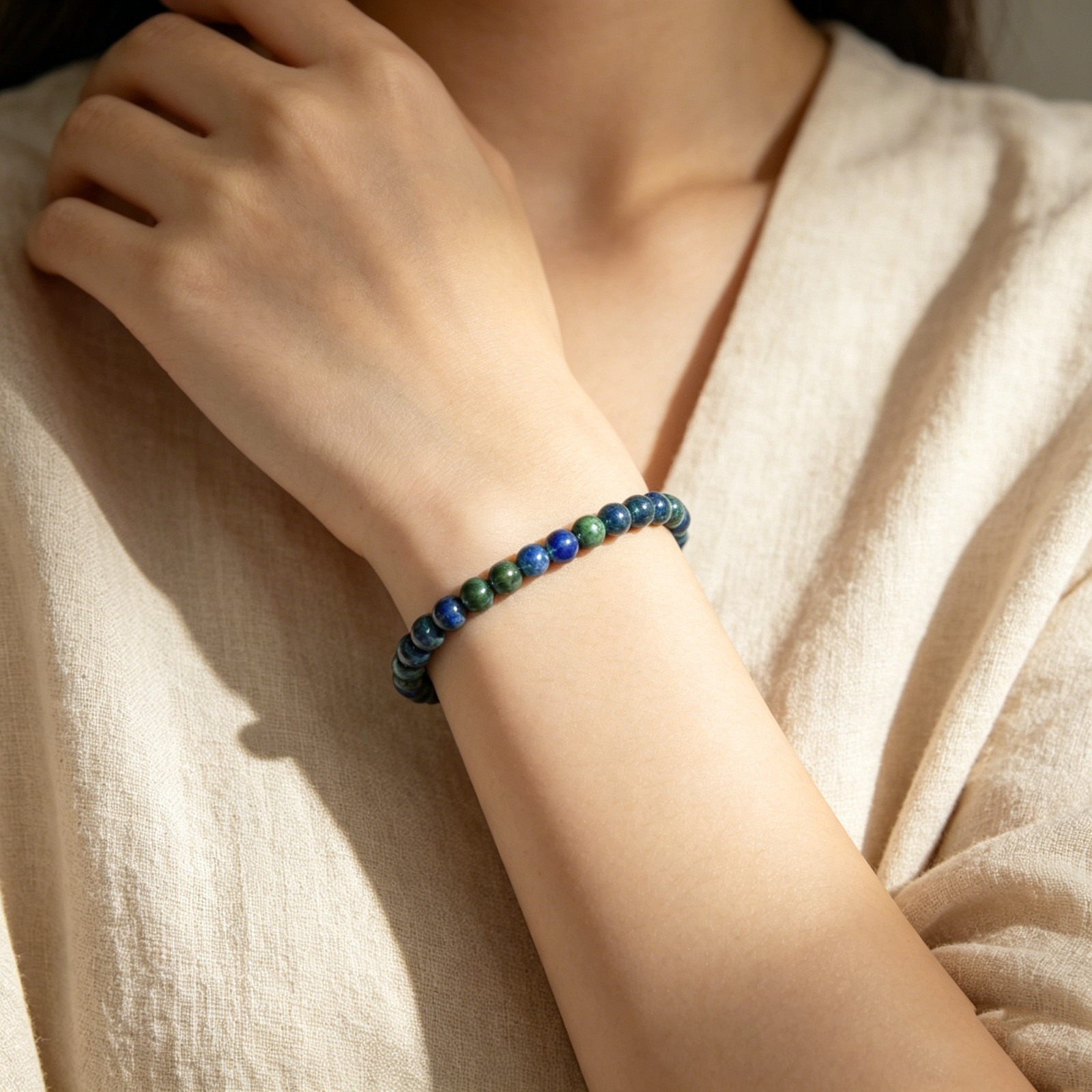 4mm Natural Azurite Malachite Stretch Beaded Bracelet Crystal Healing Jewelry