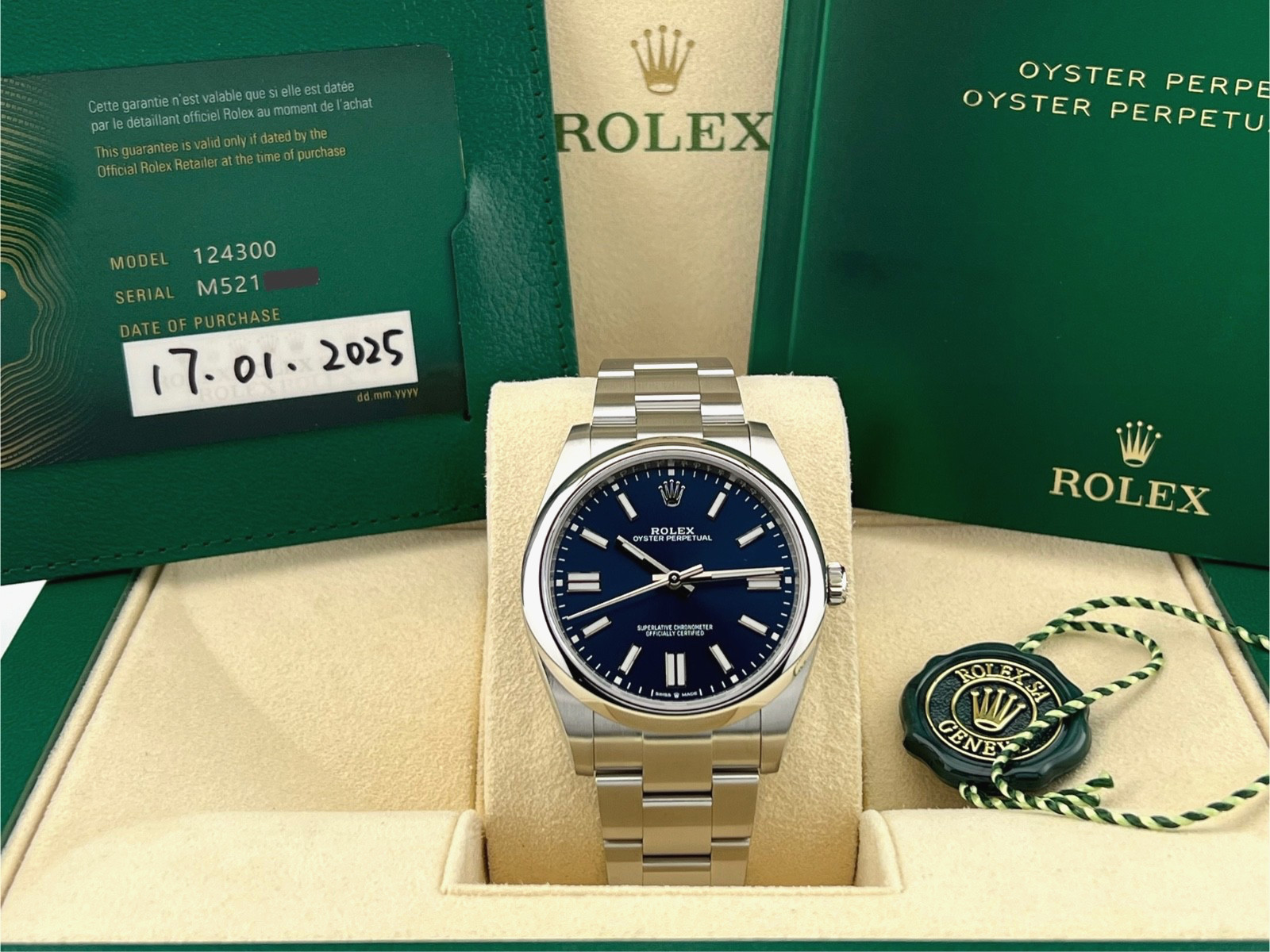 2025 Rolex Oyster Perpetual 124300 41mm Blue Dial Stainless Steel Box Papers