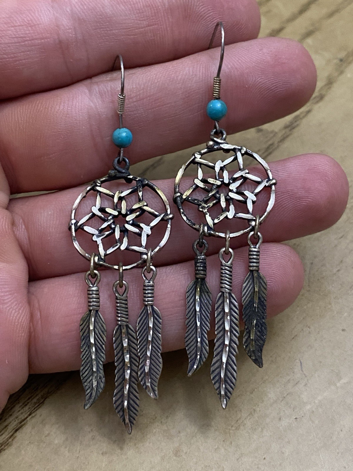 Vintage Wheeler Manufacturing Sterling Silver 925 Feather Dangle Earrings