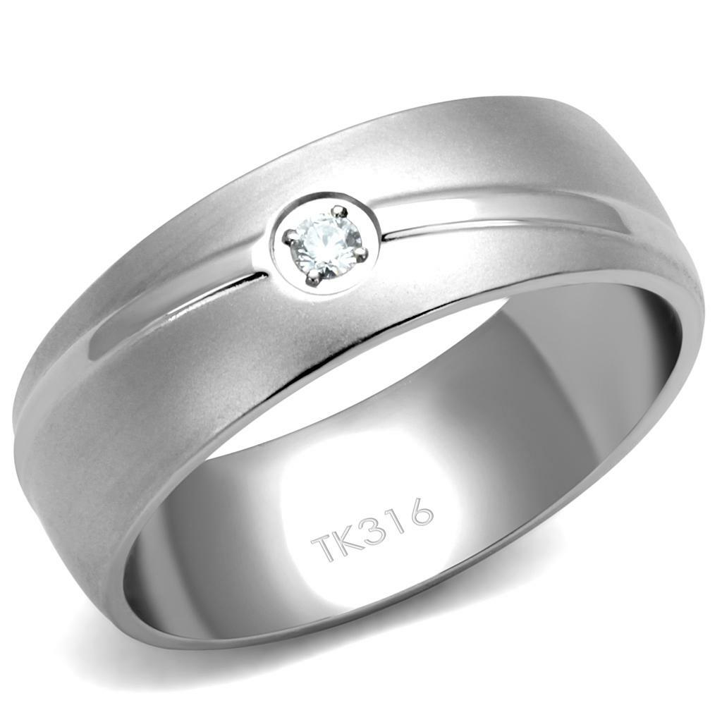 TK2931 – High polished (no plating) Stainless Steel Ring with AAA Grade CZ in