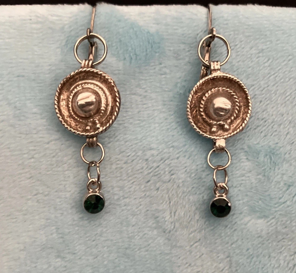 925 Silver Sombrero Dangle Earrings, Green Gems, 925 Hooks, MiaChavi Geekery