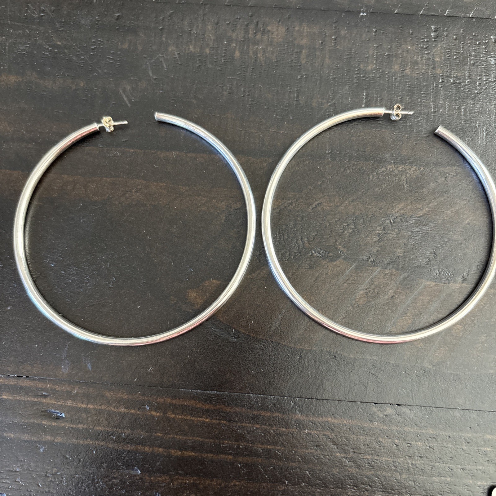925 Sterling Silver 2 3/4-3 Inch Hoop Earrings 8.2 Grams