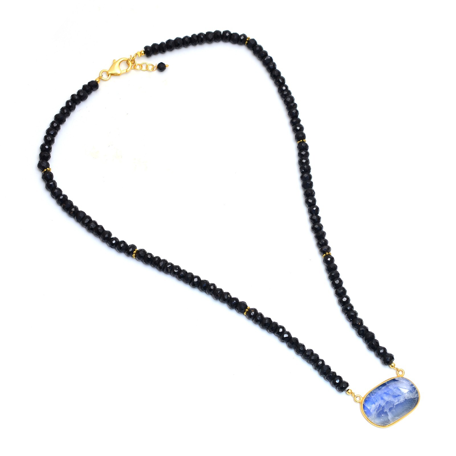 925 Sterling Silver Black Spinel Necklace,Moonstone Jewelry,Rainbow Moonstone