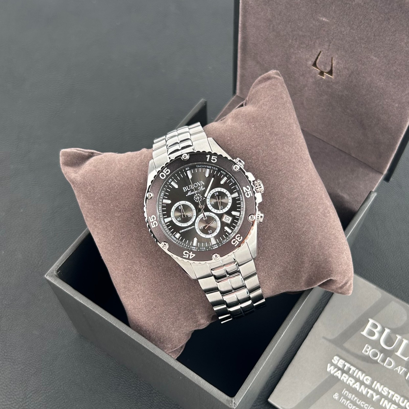 Bulova Classic Men’s Marine Star 98B401 Black Dial Chronograph Quartz Watch 41.5