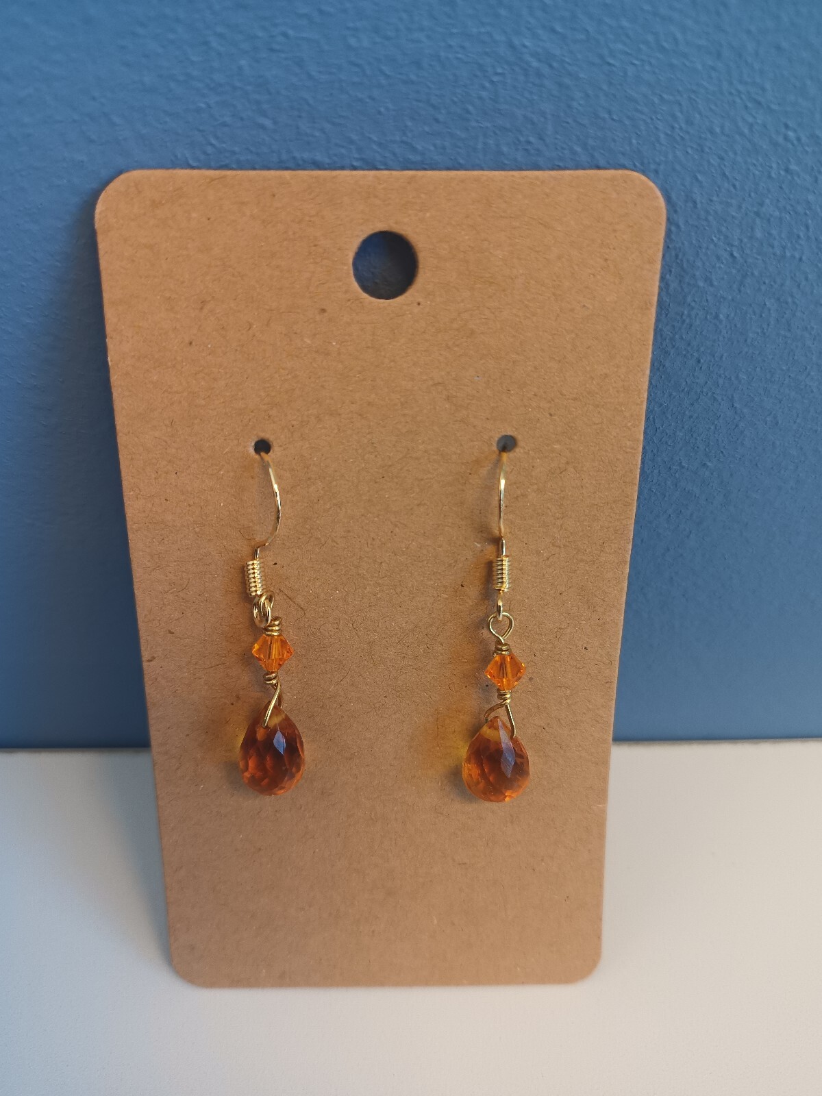 Citrine Dangle Earrings Gold Plated Sterling Silver Orange Swarovski Crystal