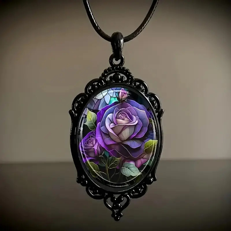 Flower Rose Gothic Pendant Jewelry Love Vintage Black Necklace D