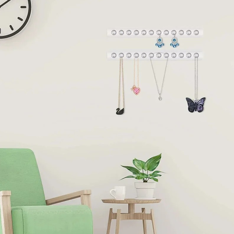 1pc Acrylic Necklace Hanger Wall Mounted Jewelry Organizer Bracelet Holder – NEW