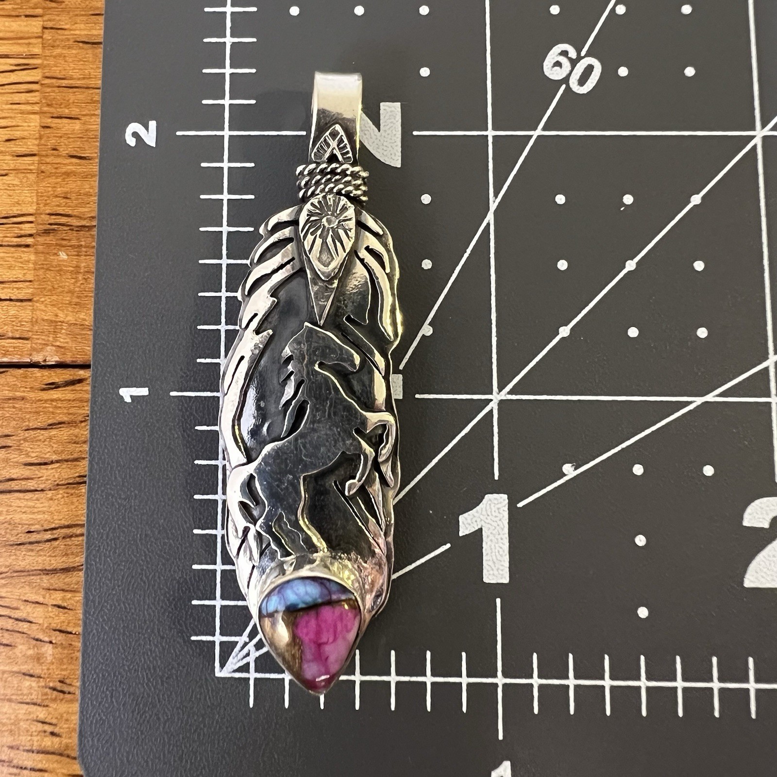 925 Sterling Silver Horse Feather Pendant | Dahlia | Solid Back | Southwestern