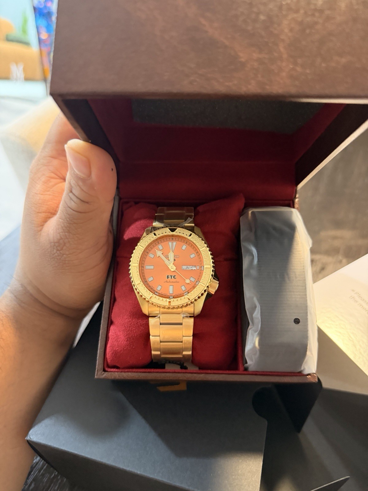 FTC Exclusive Seiko 5 Mens Orange Gold Watch HDB012 067/663 Automatic