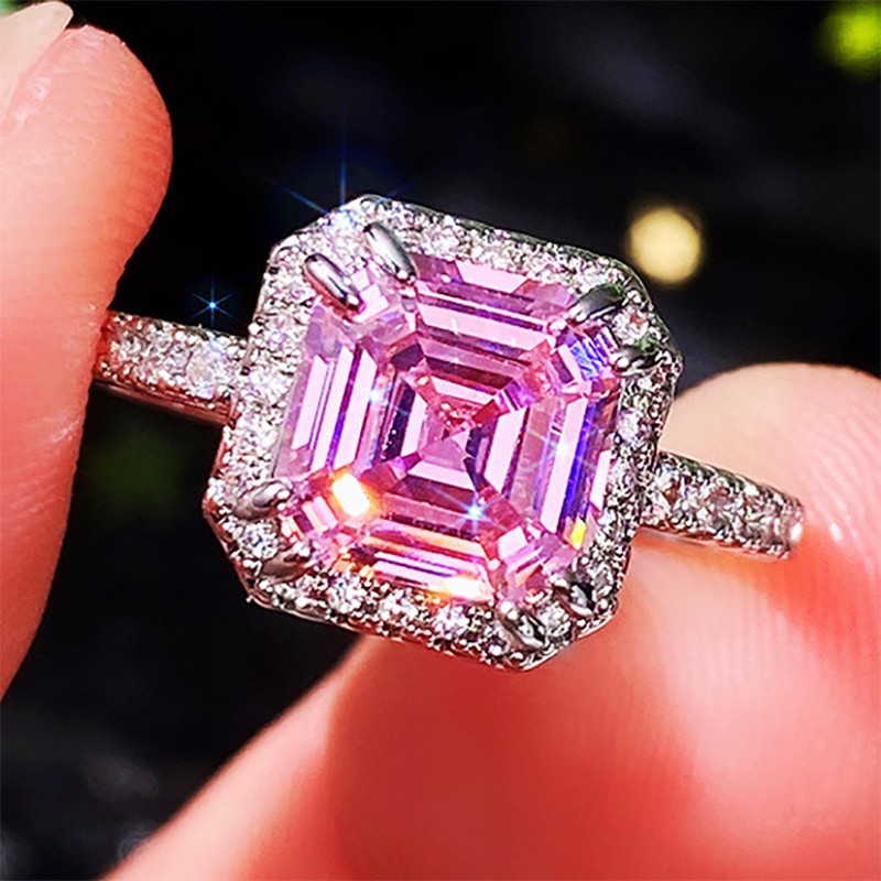 4 Ct pink Princess Cut moissanite wedding engagment ring 14k white gold plated