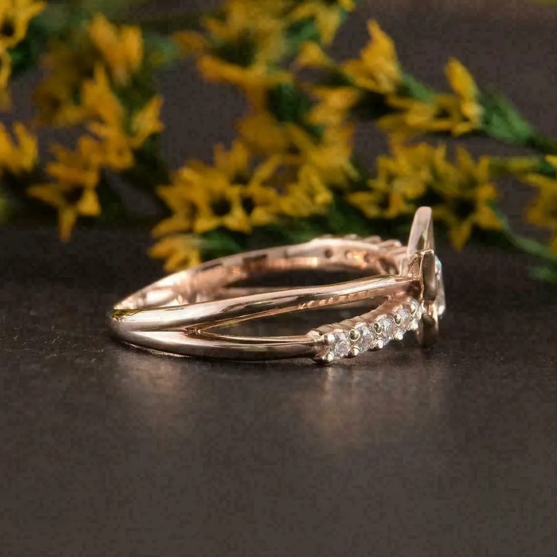 14k Rose Gold Plated 1Ct Round Cut Simulated Diamond Butterfly Wedding Band Ring