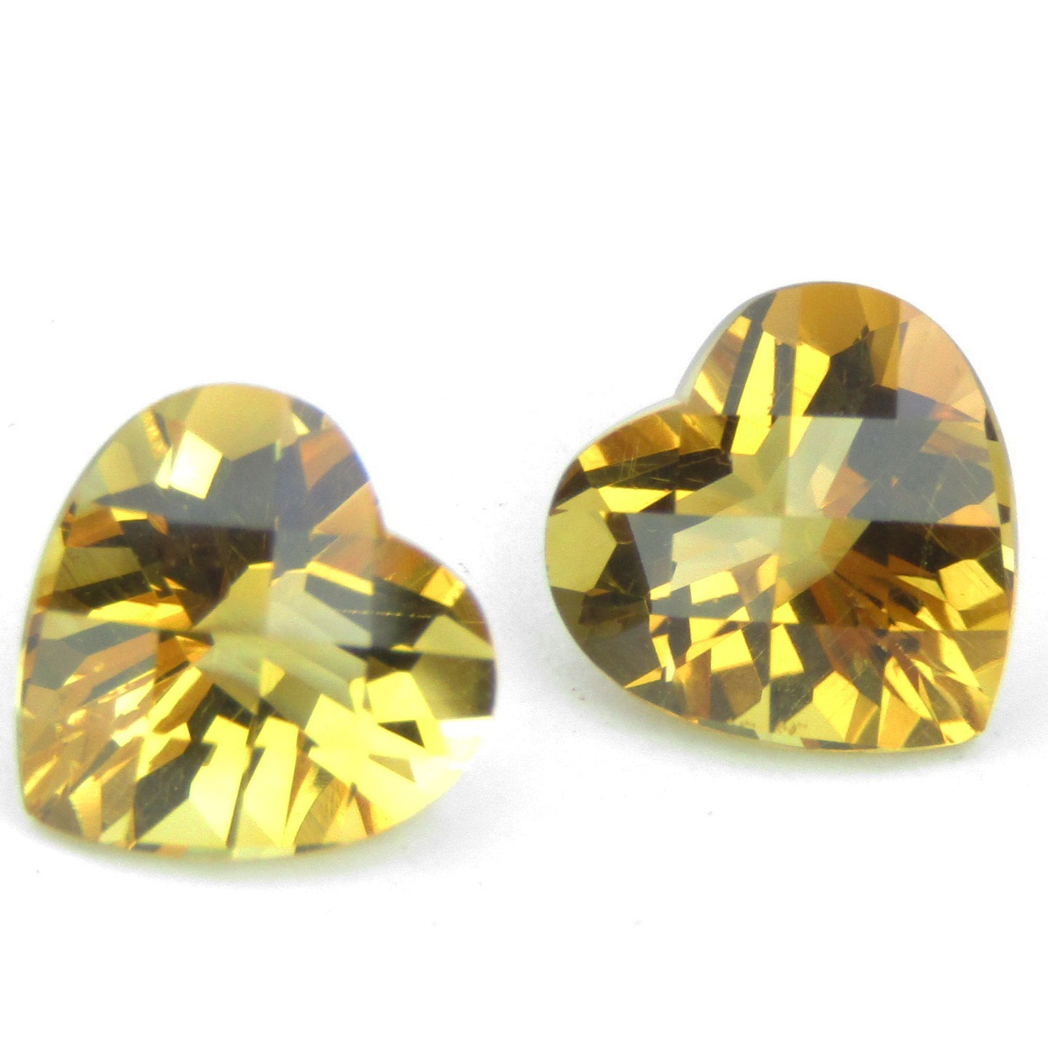 3.38Cts Glittering Natural Yellow Citrine 8mm Heart Shape Checker Cut Pair